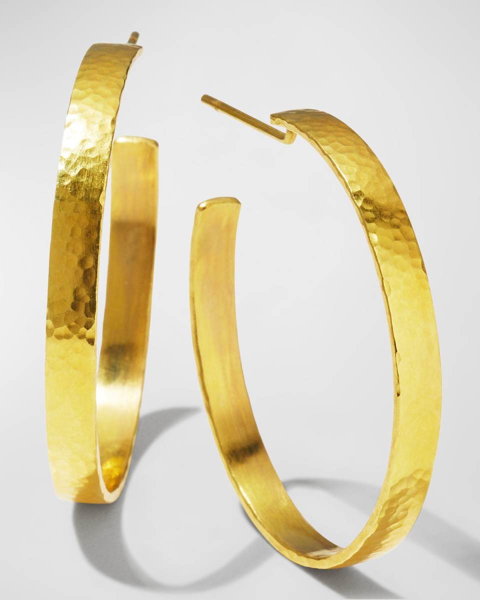 19K Flat Ribbon Hoop Earrings, 1.5"L